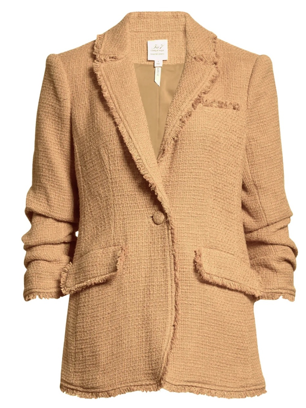 Cinq à Sept Frayed-Trim Textured Blazer in Camel Brown - Picture 8 of 9